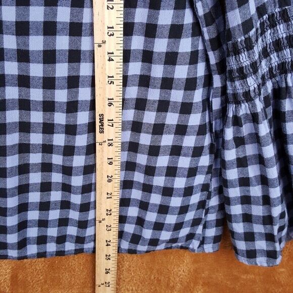 BEACH LUNCH LOUNGE Womens Top Large Blue Plaid Pullover Flannel Bell Sleeve - Picture 7 of 9